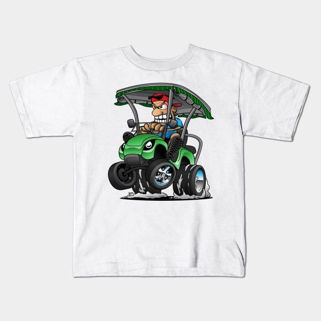 Funny Golf Cart Hotrod Golf Car Popping a Wheelie Cartoon Kids T-Shirt by hobrath